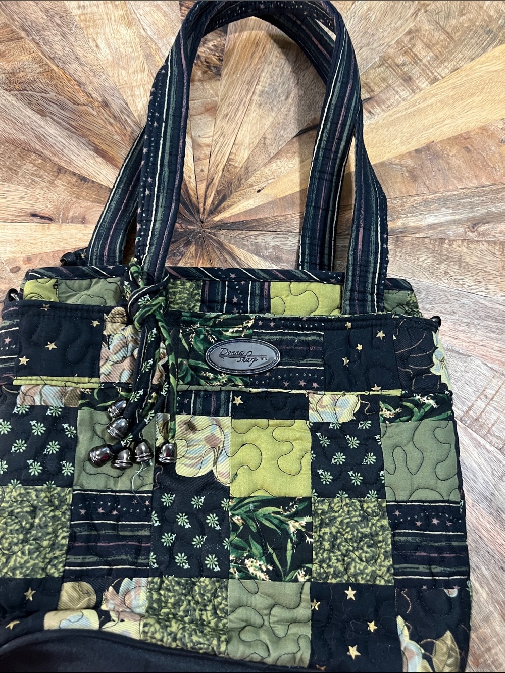 Donna Sharp Patchwork Quilted Tote Bag in Green and Black